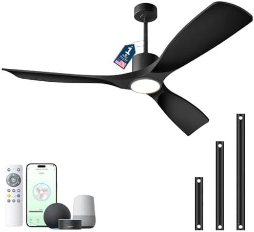 Ceiling Fans with Lights, Ceiling Fans with Lights and Remote Control, 52 inch Black Modern Smart Ceiling Fan with Light, Outdoor Ceiling Fans for Patios 3 Blade Bedroom Living RoomBlack