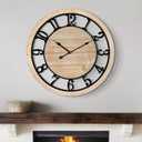 20 Inch Large Wall Clock - Rustic Wooden Silent Non-Ticking Wall Clock with Black Metal Frame, Vintage Farmhouse Decorative for Living Room, Bedroom, Kitchen - Arabic Numerals, Modern Design