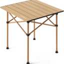 Portable Folding Camping Table, Carbon Steel Outdoor Table with Egg-Crate Design, Heavy Duty for Picnic BBQ Beach, Includes Carry Bag-Brown