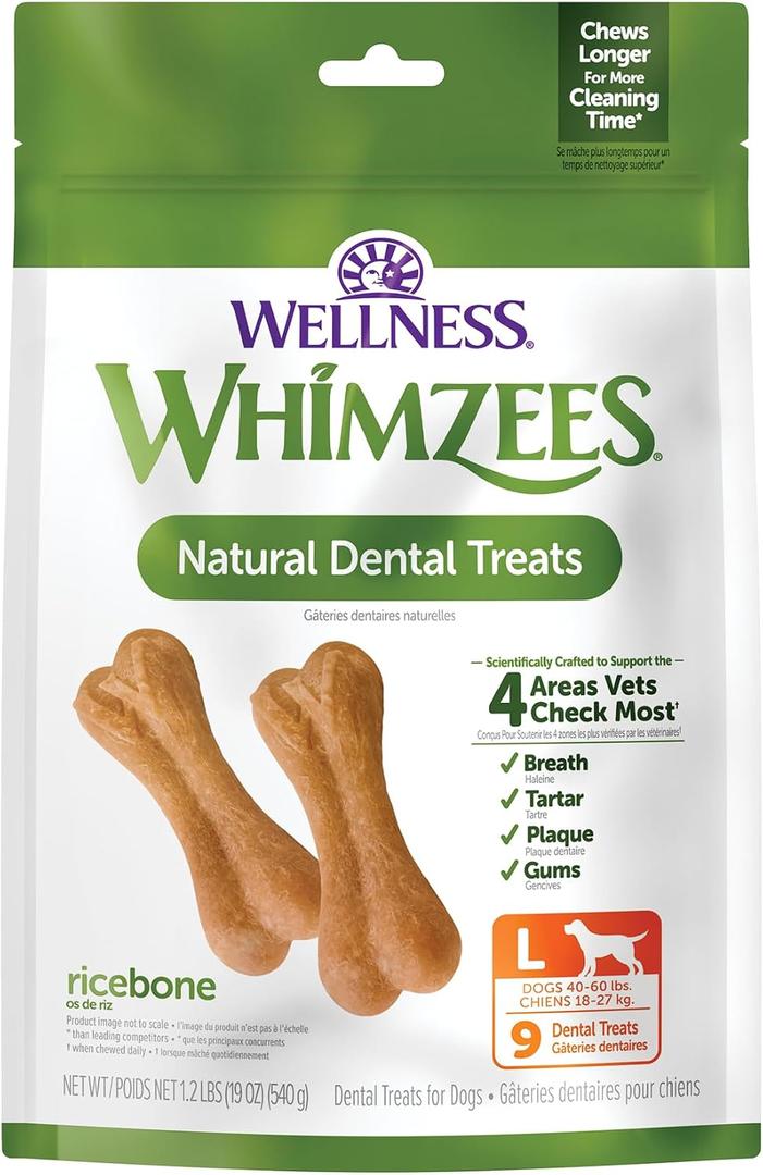 Whimzees Wellness Ricebone Dog Dental Treats, Large Size, (9 Count) (EXP 02/25/28)