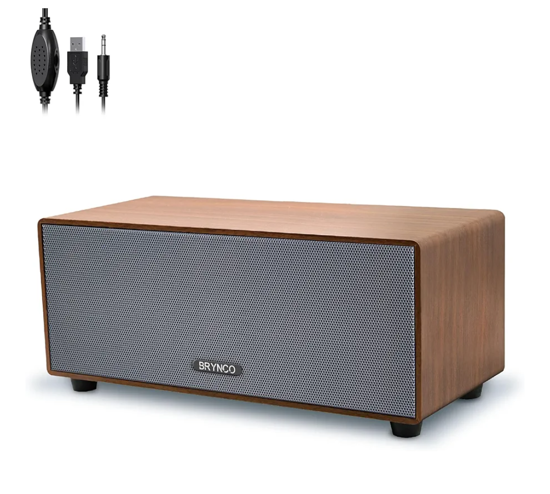 Upgraded Wired Computer Speakers for Desktop PC and Laptop, USB-Powered with 3.5mm Audio Jack, Rich Bass & Clear Sound for Home, Office, Gaming (Elegant Brown)