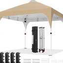 Yaheetech 10x10 Pop Up Canopy Tent with Vent, Easy Set Up Tent, Instant Sun Shelter Canopy with Wheeled Bag, 4 Sandbags, 12 Stakes & 4 Ropes, for Parties, Beach, Outdoor, Khaki