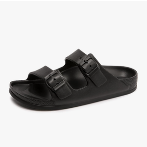 FUNKYMONKEY Women's Comfort Slides Double Buckle Adjustable EVA Flat Sandals Black