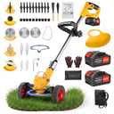 24V Cordless Weed Wacker, 2 x 4.0Ah Battery Powered Weed Eater with Wheel