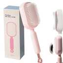 Retractable Cushion Massage Comb, Self-Cleaning Hair Brush with One-Pull Design, Anti-Static Detangling Brush for Long, Curly, Thick Hair (1 Pink)