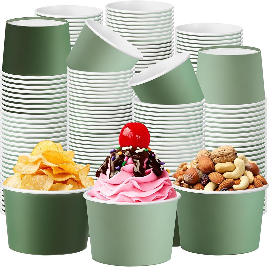 Jingmore Paper Ice Cream Cups 9oz Colored Disposable Dessert Bowls for Hot or Cold Party Food Cups for Birthday Baby Shower Easter Party Supplies(Sage Green,60 Pcs)