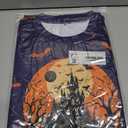 Halloween Shirts for Women: Castle Pumpkin Pattern Halloween Party Short Sleeve Costumes Crewneck T-Shirt (Purple, M)