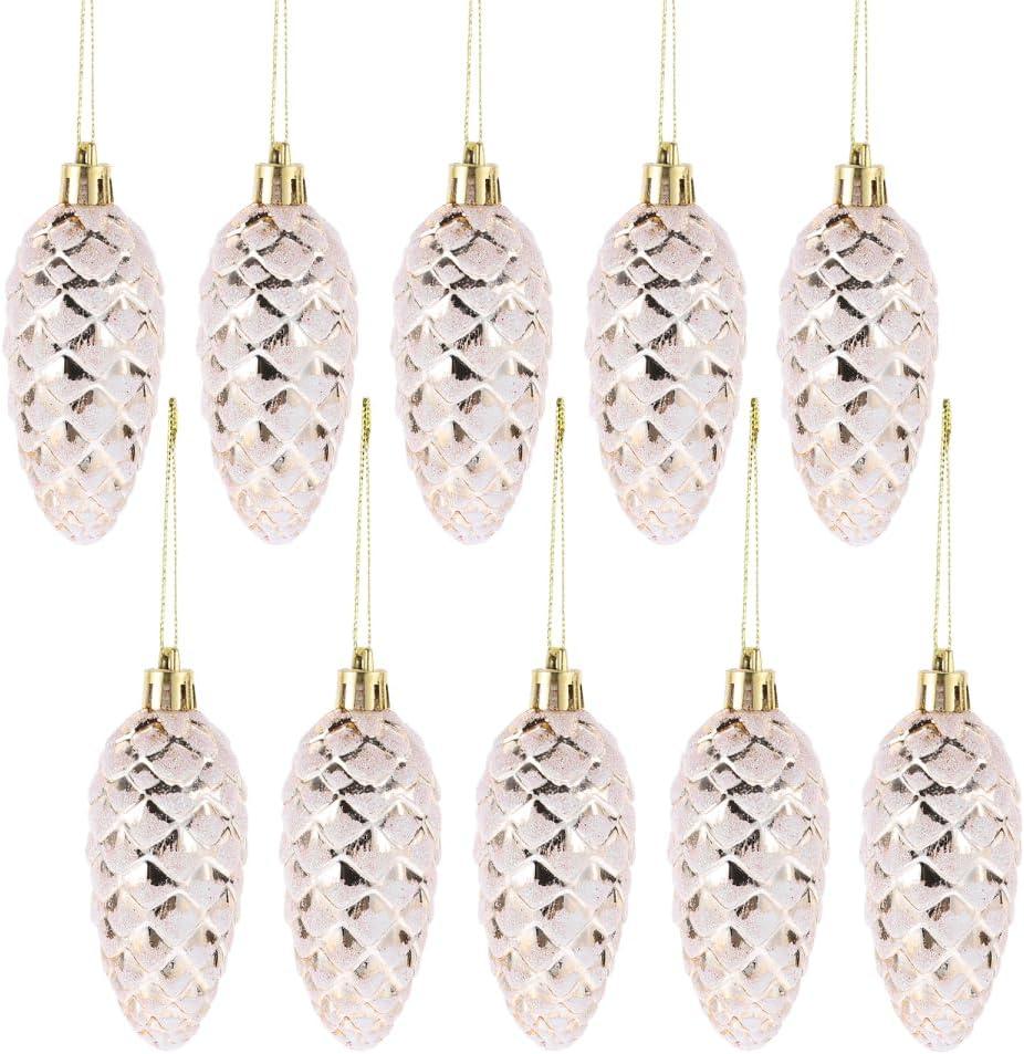 ABOOFAN 10pcs Pinecone Christmas Ornaments Large Glass Pine Cone Hanging Ornaments for Xmas Tree DIY Crafts Fall Thanksgiving Day Decoration