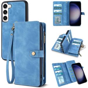 TwoHead for Samsung Galaxy S23 Wallet Case with Card Holder & Detachable Magnetic Phone Case for Galaxy S23,PU Leather Shockproof Protective Phone Cover Wallet with Wrist Strap(6.1 in,Sky Blue)