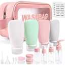 18 Pcs Travel Bottles for Toiletries Gym TSA Approved, Leak Proof with Bandage Silicone Squeezable 3oz for Toner Shampoo Conditioner Lotion Body Wash with Toothbrush Cover Tag and Wash Bag (Pink)