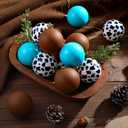 Soulchen 12 Pcs Cow Print Christmas Ornament 2.4 Inch Western Tree Ornaments Cowboy Plastic Hanging Balls Country Western Party Decorations for Rustic Holiday Christmas Tree Decorations