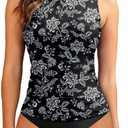 Aqua Eve Women's High Neck Tankini Swimsuits - Two Piece Tummy Control Bathing Suits Modest Swimwear 2025 (Small, Black Foral)