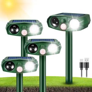 4Pack Ultrasonic Cat Repellent Outdoor Solar Animal Repellent with Motion Detection&Flash Light Waterproof Animal Deterrent Devices Deer Repellent Devices for Squirrel Rabbit Skunk Repellent for Yard