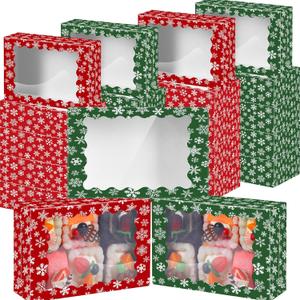 48 Pcs Christmas Cookie Boxes with Window 8.6 x 6 x 2.5 Inch Bakery Xmas Treat Boxes for Gift Giving Red and Green Cupcake Candy Containers for Christmas Party Supplies (Snowflake)