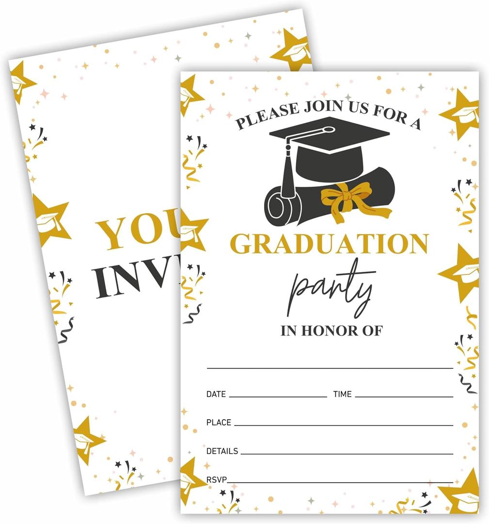 2 x 2025 graduation party invitations - 20 Graduation Invitation Letters with Envelopes, Star Bachelor Hat Fill in style invitation card, For university and masters Grad Party celebrate Supplies - A06