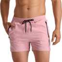 Mens Swim Trunks Quick Dry Swimming Shorts with Zip Pockets Men's Bathing Suits 5 Inch Inseam Elastic Mesh Lining Fit (Pink, XL)