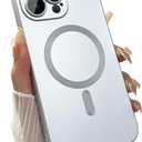 Magnetic Case for iPhone 15 Pro Max Phone Case for Women, Matte Luxury Soft Metallic Luster Design with Camera Lens Protector, Compatible with Magsafe Case for iPhone 15 Pro Max 6.7"-Silver