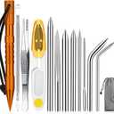 Ferraycle 12 Pcs Paracord FID Set Stainless Steel Knotter Marlinspike Set Paracord Stitching Lacing Stitching Needles and Smoothing Tool for Leather or Paracord Work (Orange)