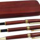 3 Pcs Wooden Pens Set with Gift Case/Best Writing Fountain Fancy Ballpoint Pen and Luxury Gel Pen with Ink Refills, Promotional Business Designer Pens