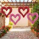 Thyle 4 Pcs 12 Inch Valentine's Day Large Heart Ornaments for Tree 3D Glitter Foam Heart Wreaths Romantic Valentines Outdoor Decorations for Anniversary Wedding Party Wall Window Front Door Decor