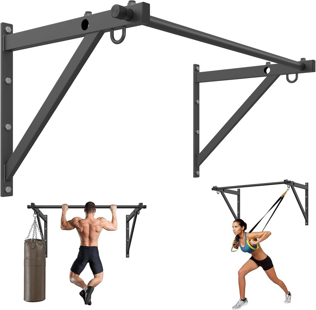 Jusgym Wall Mounted Pull Up Bar, 51"/45" Chin Up Bar with 500LBS Capacity, Strength Training Pull-Up Bars |Joist Mounted |Reinforced Thick Metal Construction