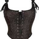 Alivila.Y Fashion Womens Sexy Vintage 1920s Renaissance Lace Trim Corset Bustier (Brown)