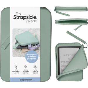 Strapsicle Silicone Clutch for Kindle & E-Readers  Multi-Purpose Bag for Phone, Wallet & Keys  Fits 6.87 Paperwhite 2024, 6 Kindles, Kobos, Nook & iPad mini 6  Anti-Dust Coating - Sage