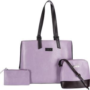 ECM 3pcs Vegan Tote Set for Women-Stylish Top Handle Laptop Bag Purse Sling Handbag Cosmetic Pouch bag-Travel Work Leisure