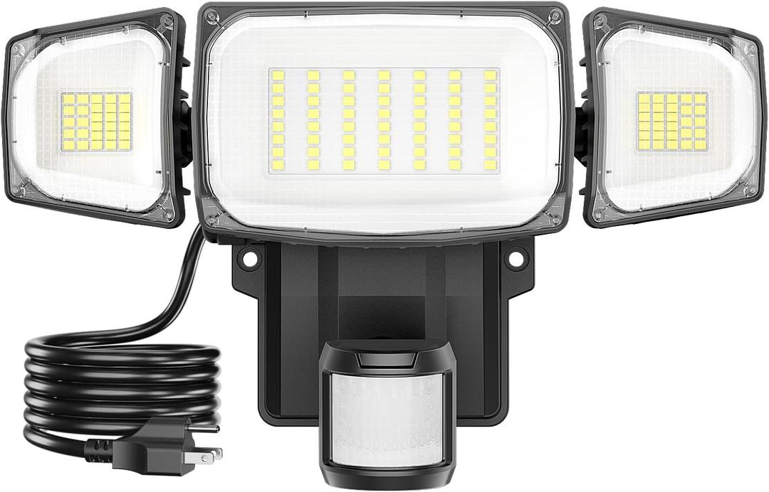 Olafus 70W Motion Sensor Outdoor Light Plug in, Motion Flood Light Dusk to Dawn, 7000LM LED Security Light IP65 Waterproof, Motion Activated 6500K PIR Sensor Lighting for Garage Yard Patio Eave, Black