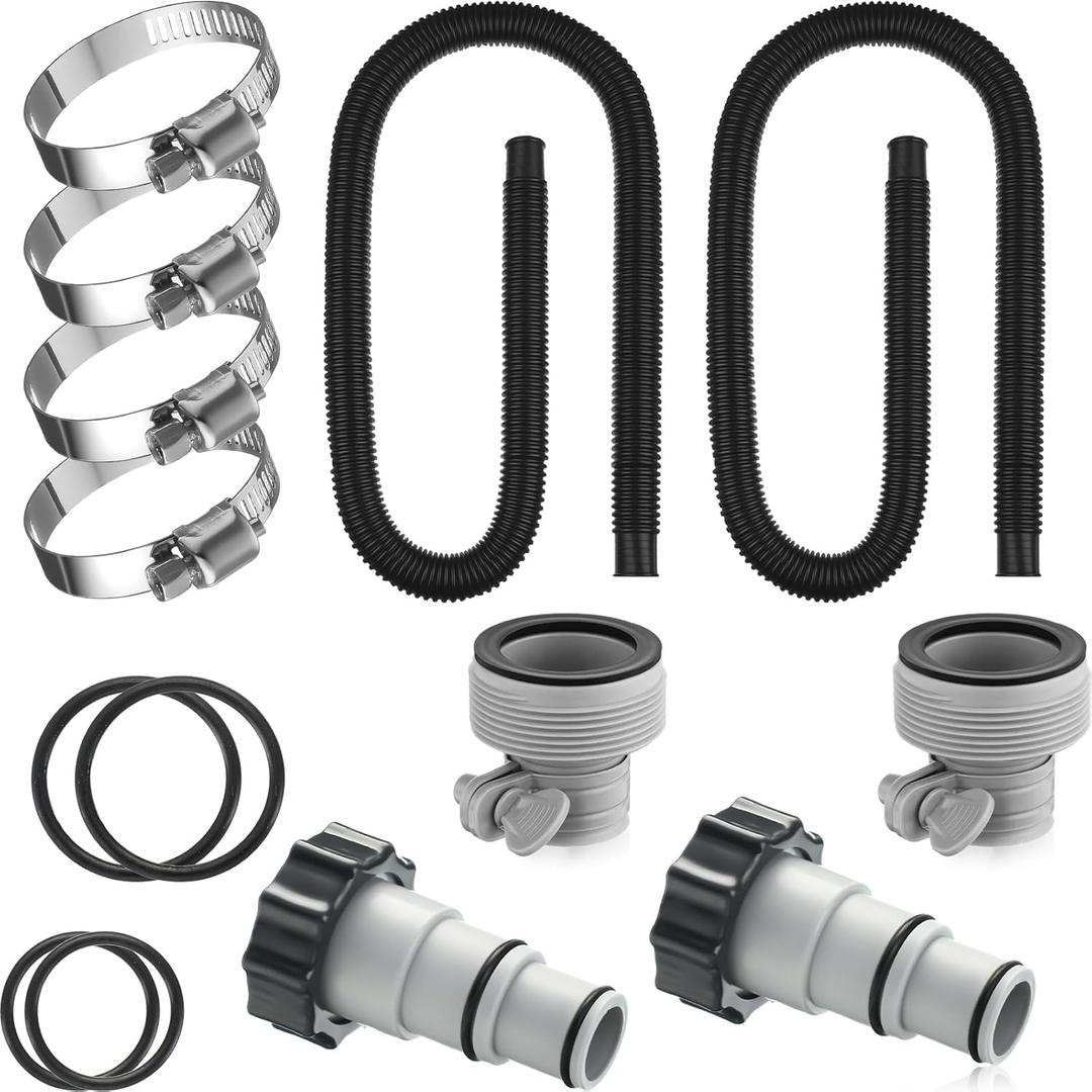 Upgrade 2 Pcs 1.5'' Diameter 59'' Length Swimming Pool Filter Hose with 4 Clamps 2 pcs 1.25 to 1.5 Type B Adapter 2 Replacement Hose Adapter W/collar for Pumps Above Ground Pools(Black)