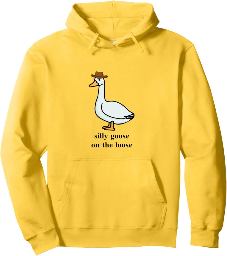 Silly Goose on the Loose, Funny Goose wearing a Cowboy Hat Pullover Hoodie, Size S