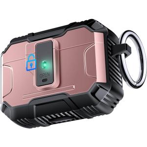 Armoured Heavy Duty for AirPods Pro2 Generation Case with Lock & Keychain, 360Heavy Duty Drop Protection, 1-Click Open & Magnetic Lid, AirPods Pro 2nd Hard Cover Case for Outdoor & Travel-Rose Gold