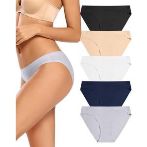 5pcs voenxe Women Bikini Underwear,Seamless Breathable Ladies Panties,No Show Comfortable Briefs Undies,Invisible Hipster, Medium