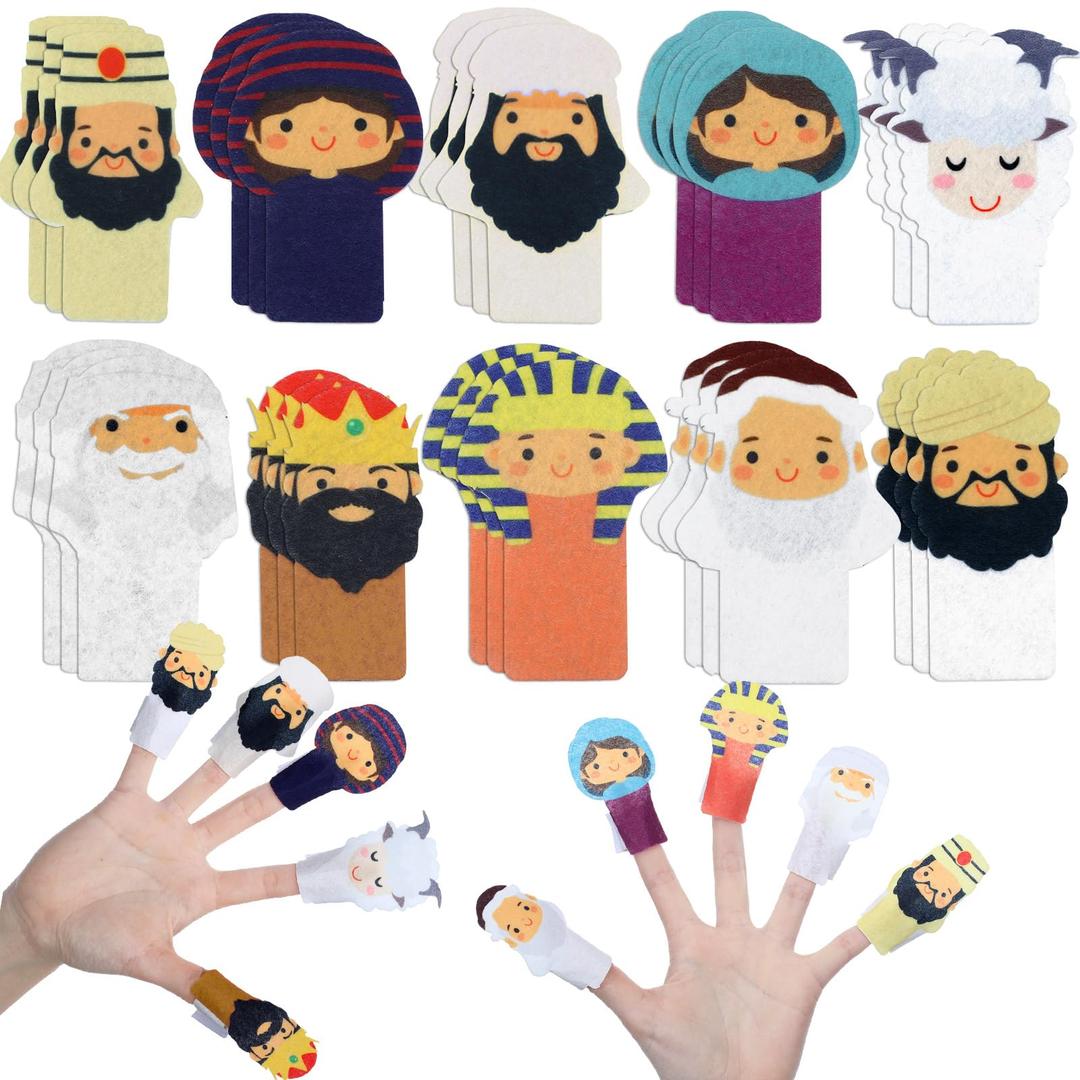 Outus 30 Pcs Passover Finger Plagues Puppet Kit Felt Plagues Finger Puppets for Pesach Seder Celebration Festival Party Supplies, 10 Styles (Passover Characters)