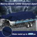 1200D Metal Buckle Heavy Duty Pontoon Boat Cover, Waterproof Elastic Pontoon Boat Cover with Windproof Side Straps Fit 21'-24' Beam Width: up to 102", Navy