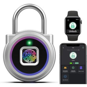 Gym Locker Padlock Fingerprint Padlock eLinkSmart Waterproof Keyless Smart Lock iOS Watch App Unlock View Record Combination Padlock for School Gym Locker Gun Case Field Box Colorful Acrylic (Rainbow)