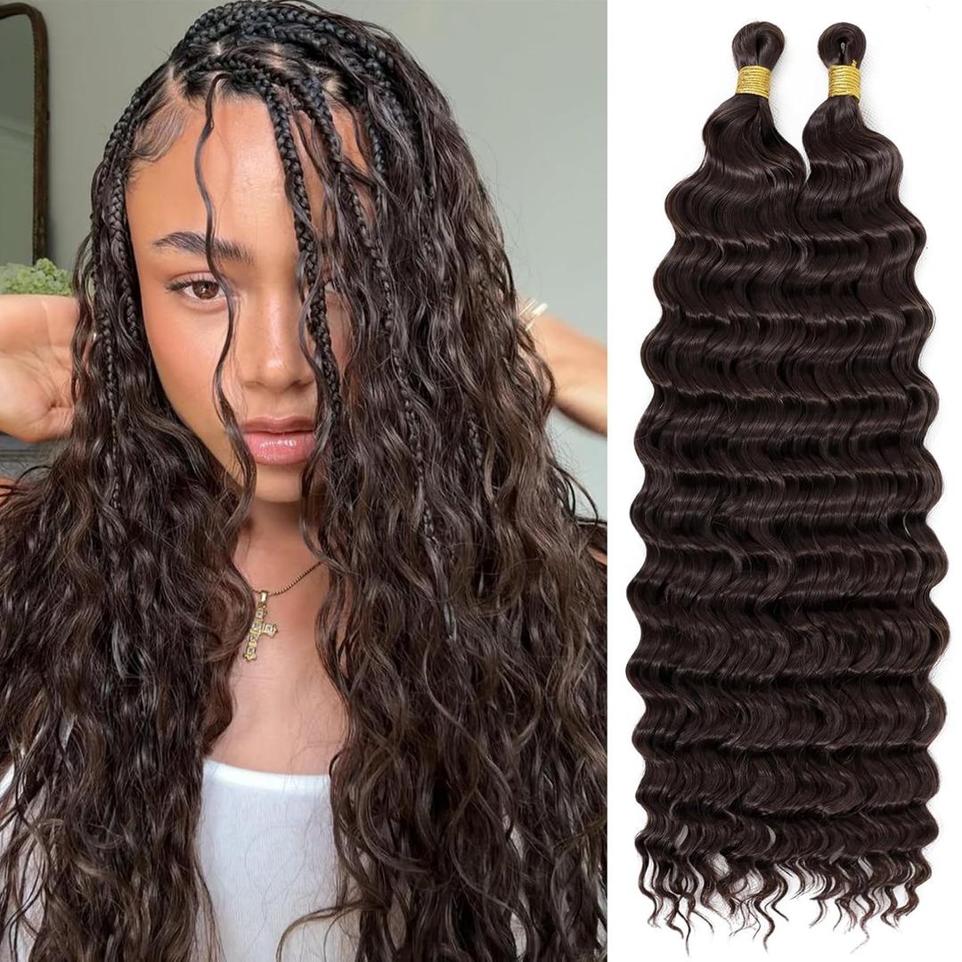 Eerya Long Curly Braiding Hair 24 Inch 2 Packs Deep Ocean Wave Crochet Hair for Black Women Deep Wave Braiding Hair for Boho Braids24 inch, #4