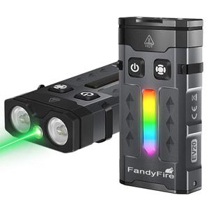 FandyFire 1100 Lumen Small EDC Keychain Flashlight with Green Beam - Rechargeable RGB LED Clip on Flashlight, Multi-Functional and Magnetic Tail Suitable for Outdoor Emergency Gear. 1 piece