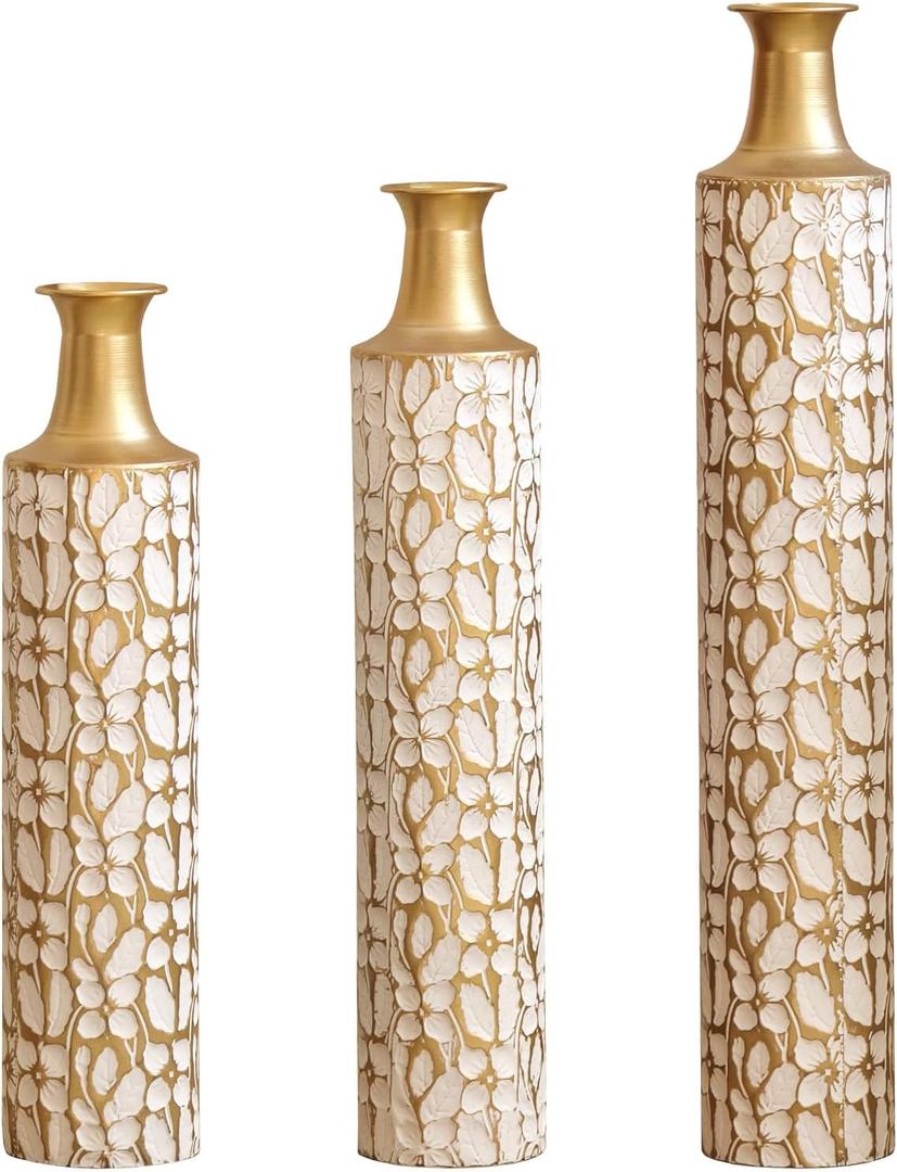 3-Piece Christmas Metal Vase Set, Festive Iron Flower Vases for Holiday Home Decor - Modern Farmhouse Table Centerpiece & Floor Decor for Living Room, Idea (Set of 3)