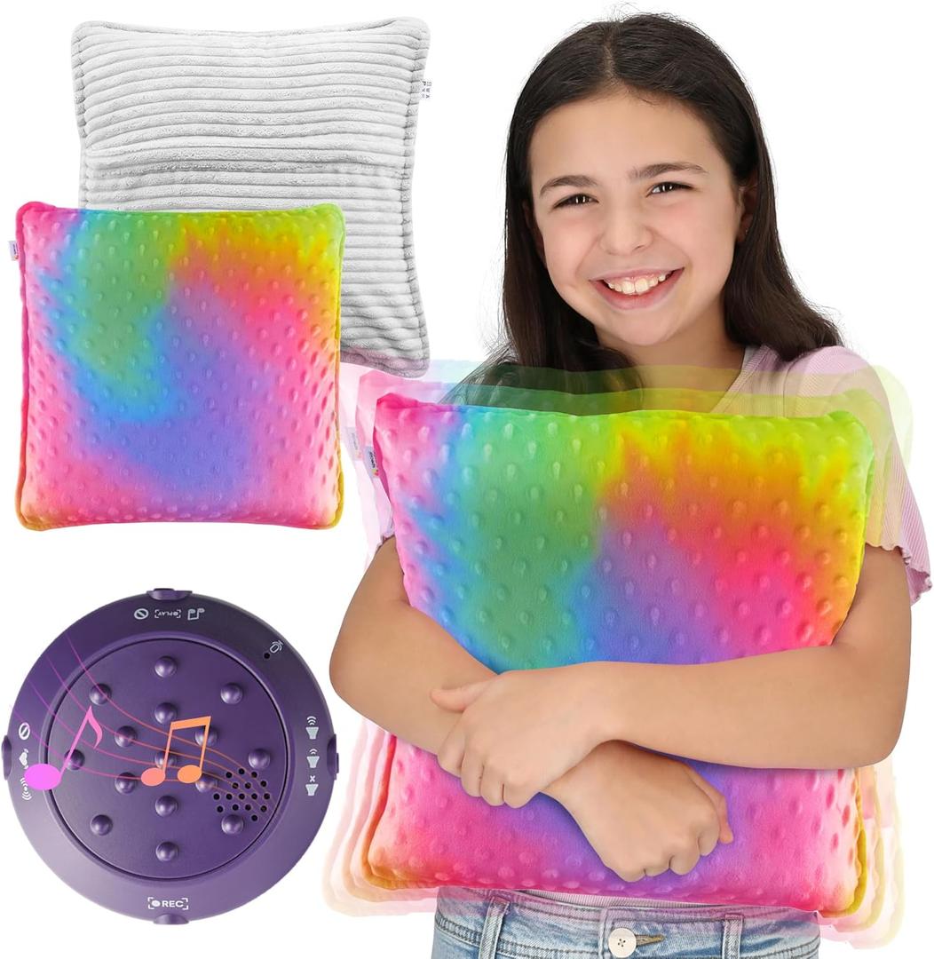 Special Supplies Vibrating Pillow Sensory Pressure Activated for Kids and Adults, 12 x 12 Plush Minky Soft Cover, Colorful - Hug to Vibrate