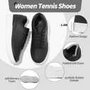 Eydram Womens Sneakers White Faux Leather Tennis Shoes with Memory Foam Insole Low Top Platform Shoes for Women Lace Up Casual Sneakers （Black US7）
