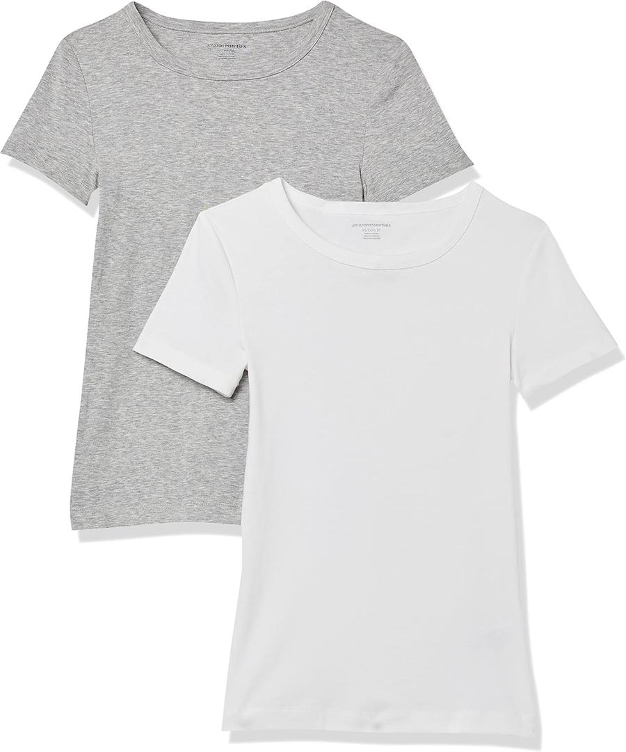 Amazon Essentials Women's Slim-Fit Short-Sleeve Crewneck T-Shirt, Pack of 2 XS 