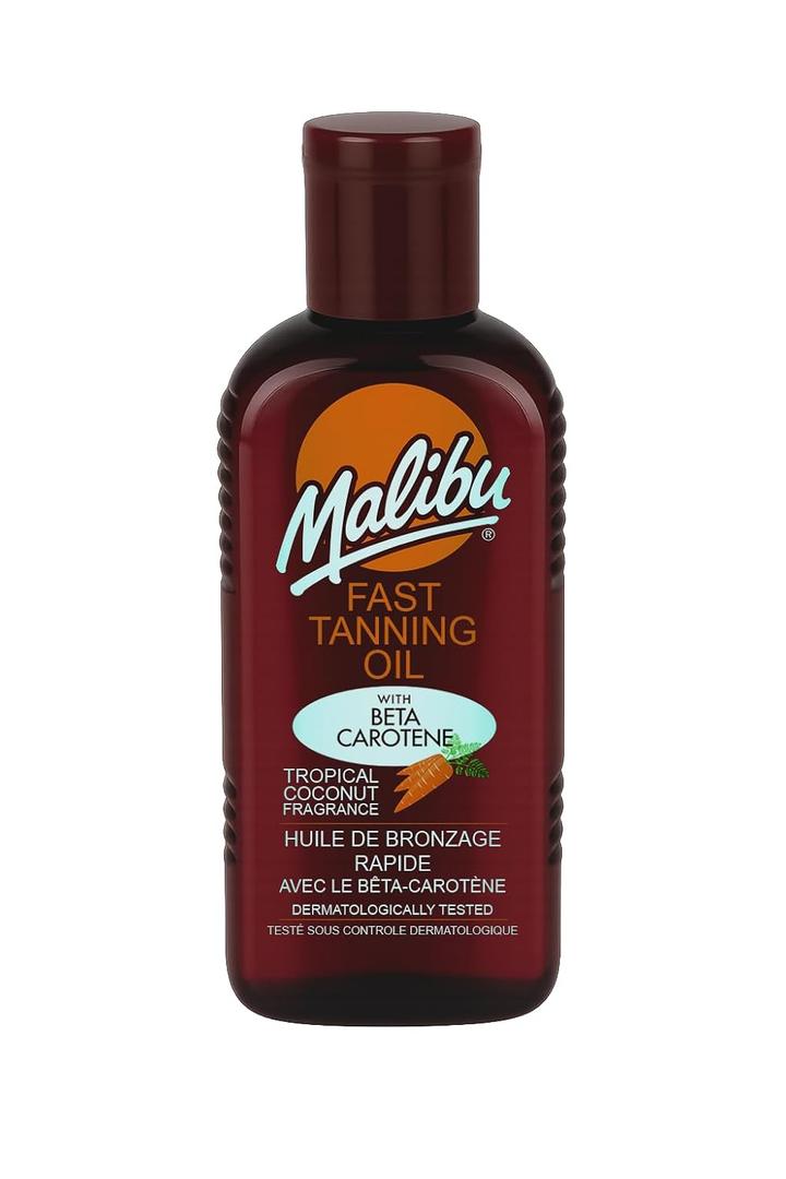 Malibu Sun Fast Tanning Oil 6.8 Fl Oz Tan Accelerator for Outdoor/Tanning Bed, Beta Carotene Carrot Extract & Vitamin E for Moisture & Hydration, Water-Resistant, Coconut, Cruelty-Free, Made in UK