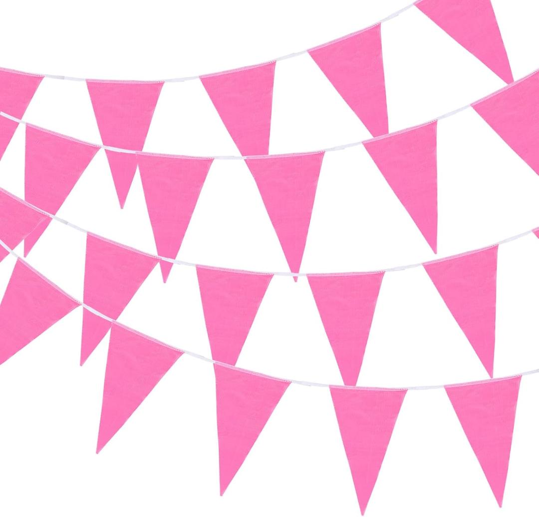 MECCANIXITY 100ft Pink Pennant Banner Flags String Hanging 60PCS Triangle Bunting Flags for Outdoor Garden Wedding Birthday Party Decorations