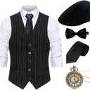 Gionforsy 1920s Mens Costume Gatsby Gangster Costume Accessories Set 20s Hat Bow Tie (Large, Black Stripe)