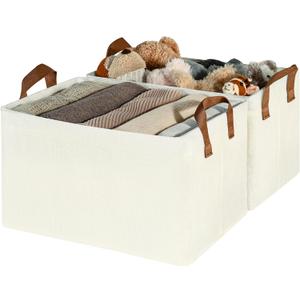 GRANNY SAYS Storage Baskets for Shelves, Closet Organizer Bins, Clothes Storage Bins with Metal Frame, Large Baskets for Organizing and Storage, Collapsible, Ivory, 2-Pack