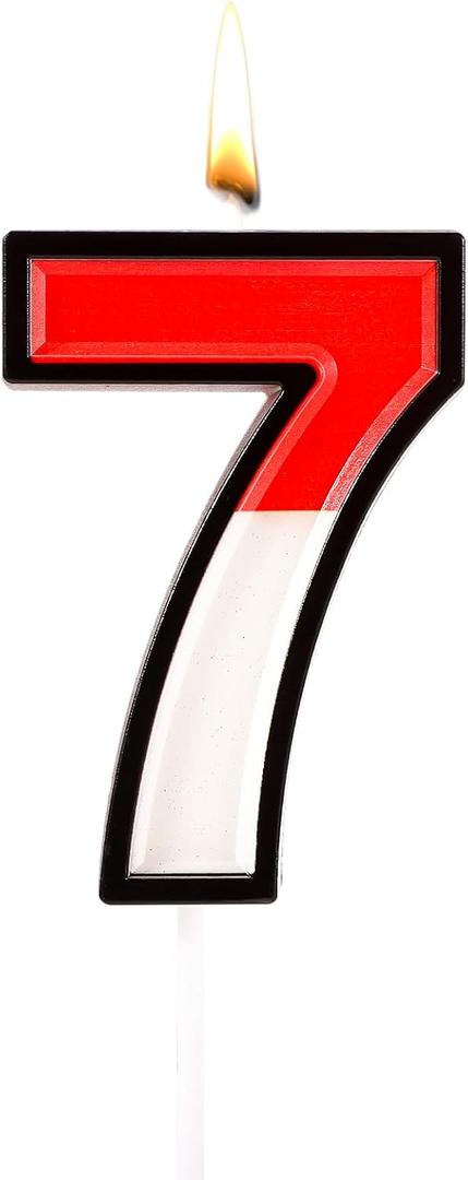 Red White Birthday Cake Candle, Animated Birthday Decoration Anime Birthday Cake Topper Party (Number 7)