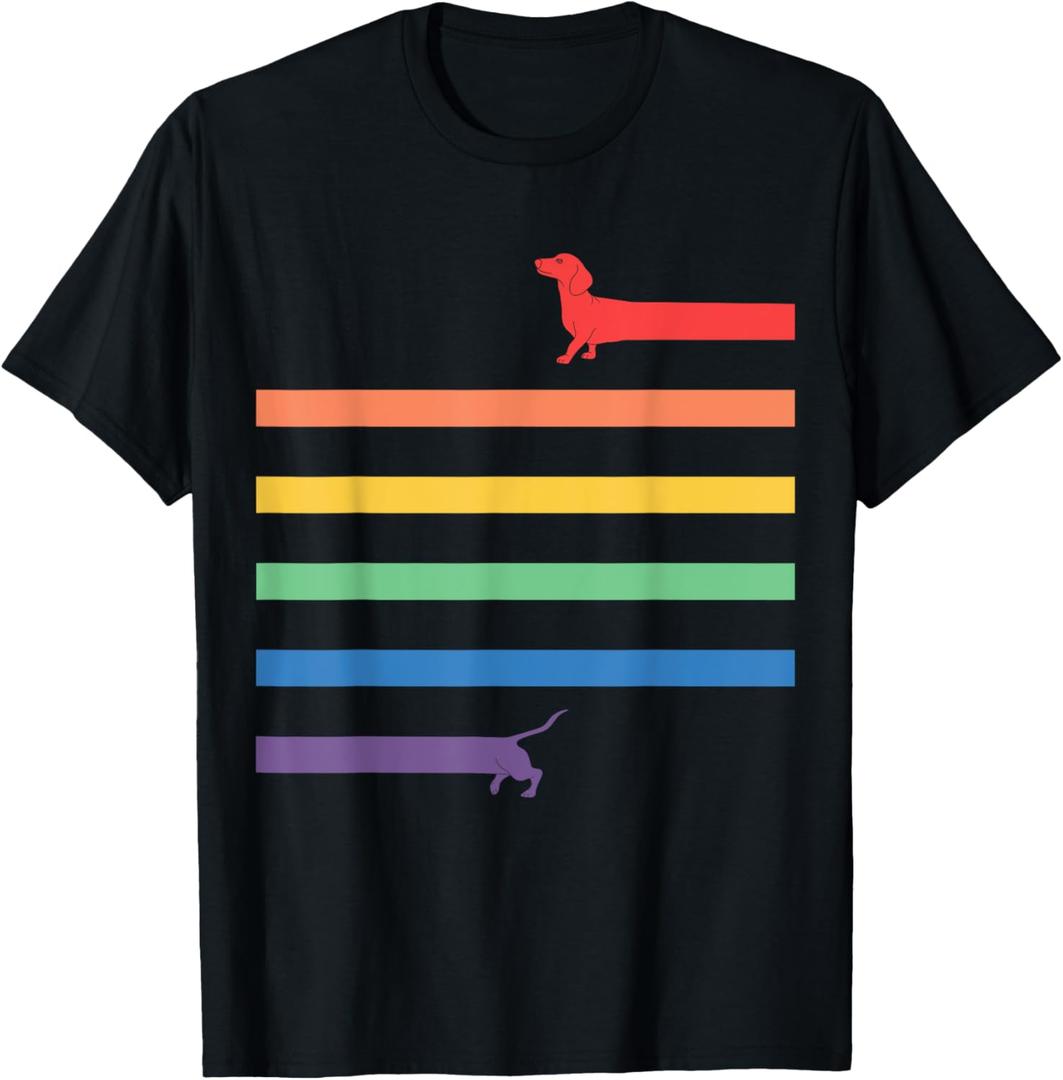 Funny LGBT gay pride Dachshund rainbow flag dog gift T-Shirt (Small, Black)