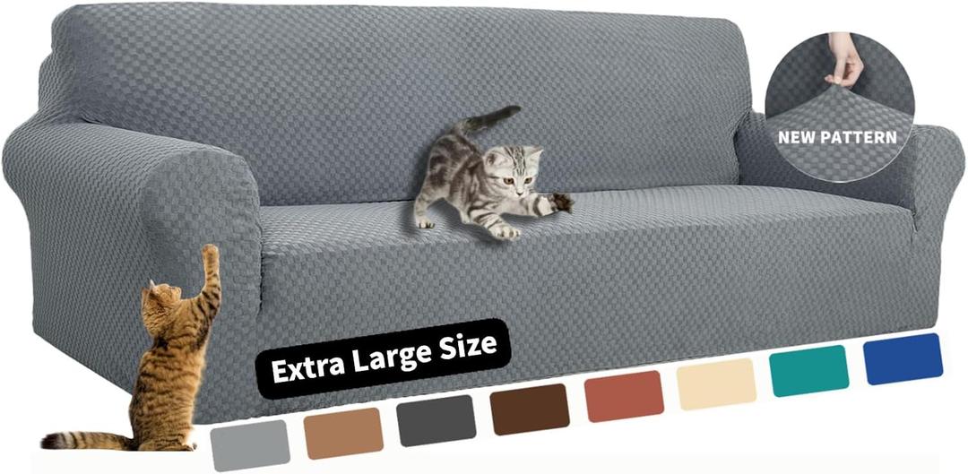 YEMYHOM Couch Cover Latest Jacquard Design High Stretch Extra Large Sofa Covers Pet Dog Cat Proof Oversized Slipcover Non Slip Magic Elastic Furniture Protector (XL Sofa, Light Gray)