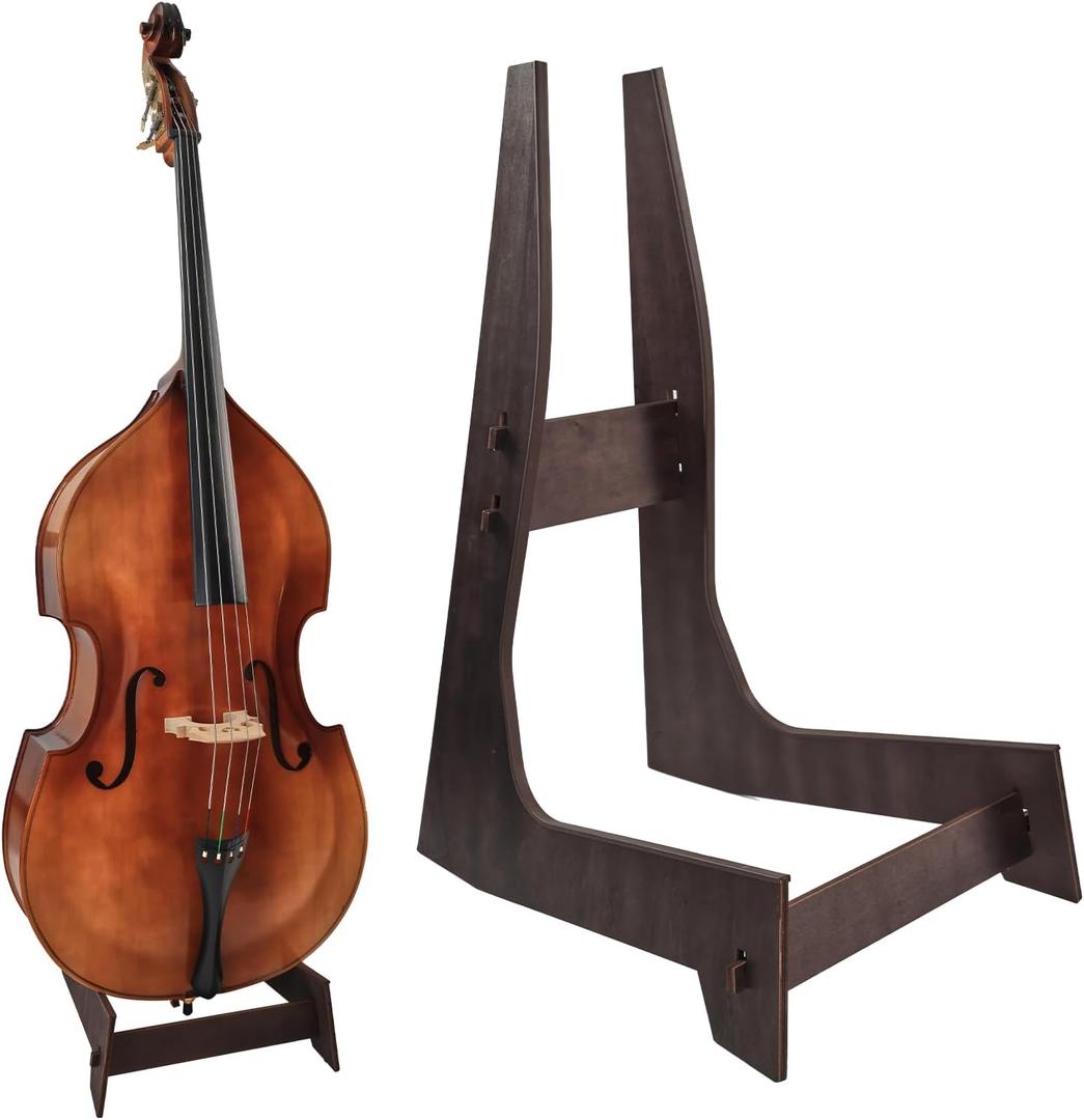 Double Bass Stand, Sturdy and Portable Upright Bass,Cello Stand made of wood with Rubber Protection Detachable for Bass Cello, Brown